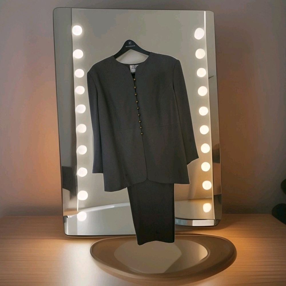 Classic Dark Gray Women's Two-Piece Suit Jacket and Skirt